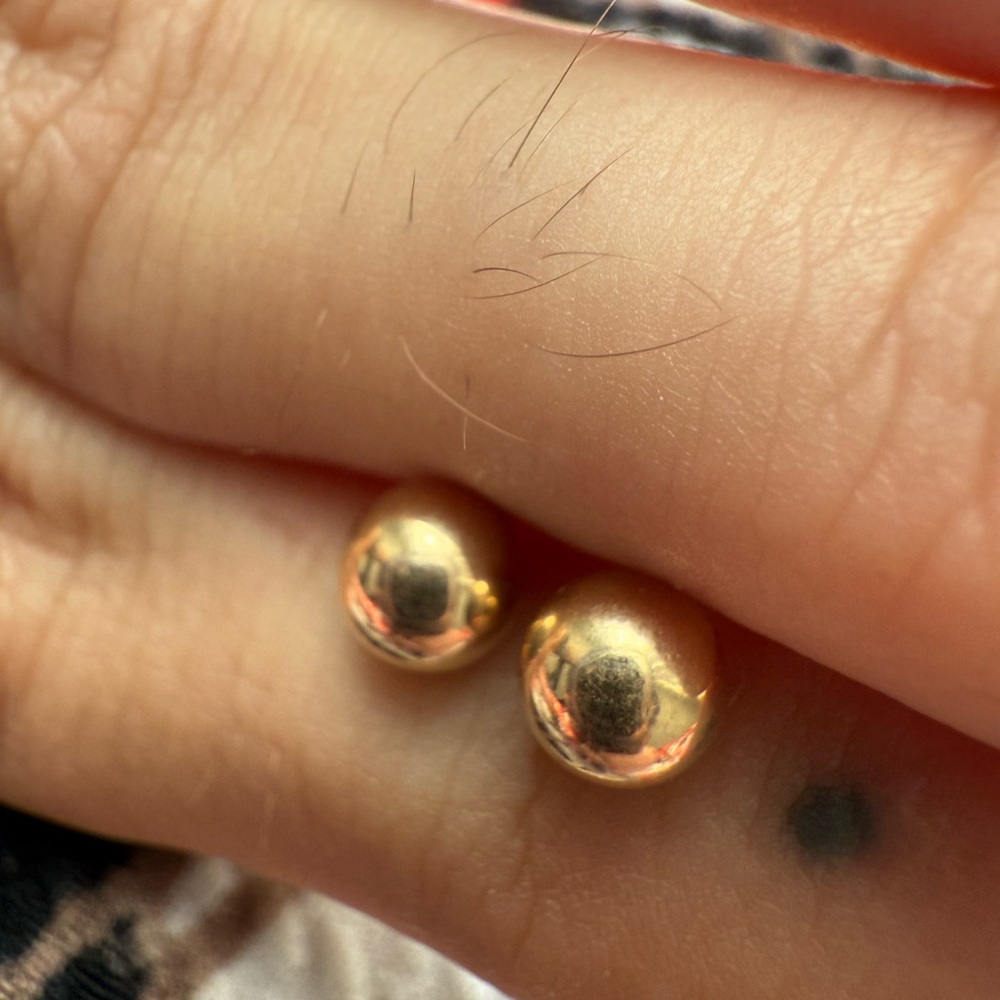 Vintage 14K Marked Stamped Yellow Gold Jewelry Ball Bead Stud Earrings + Backs - Picture 5 of 15